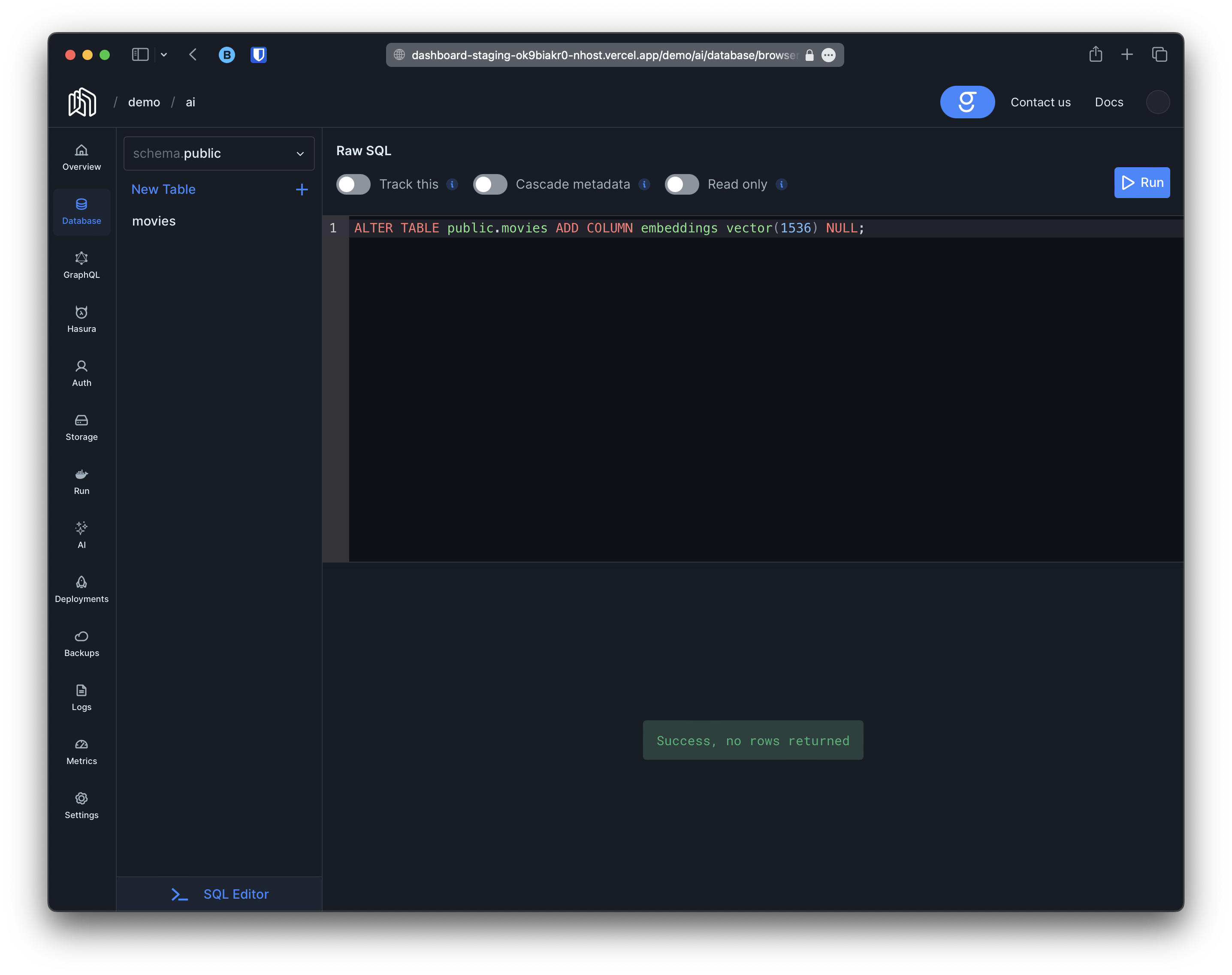 creating embeddings column