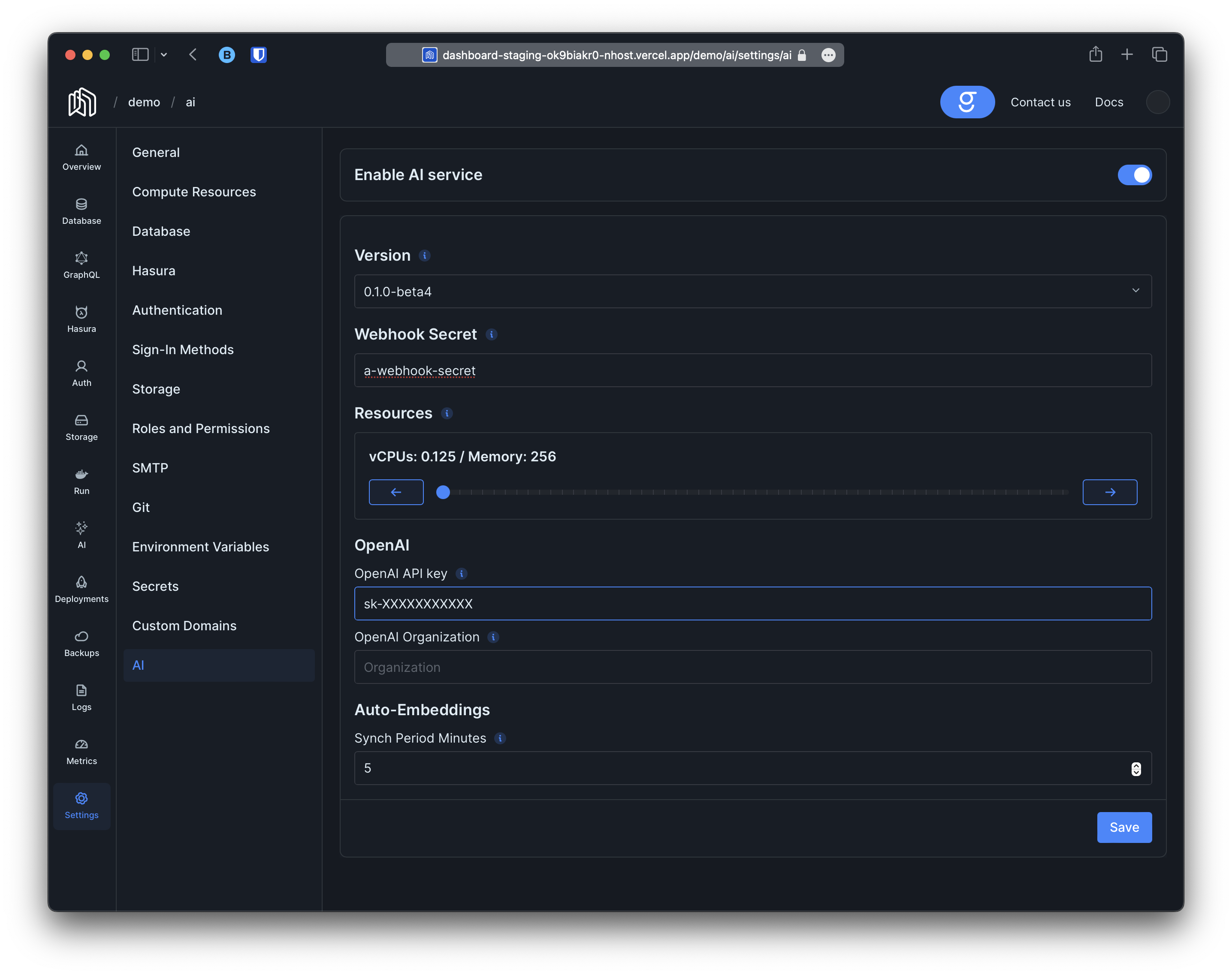 ai configuration screenshot