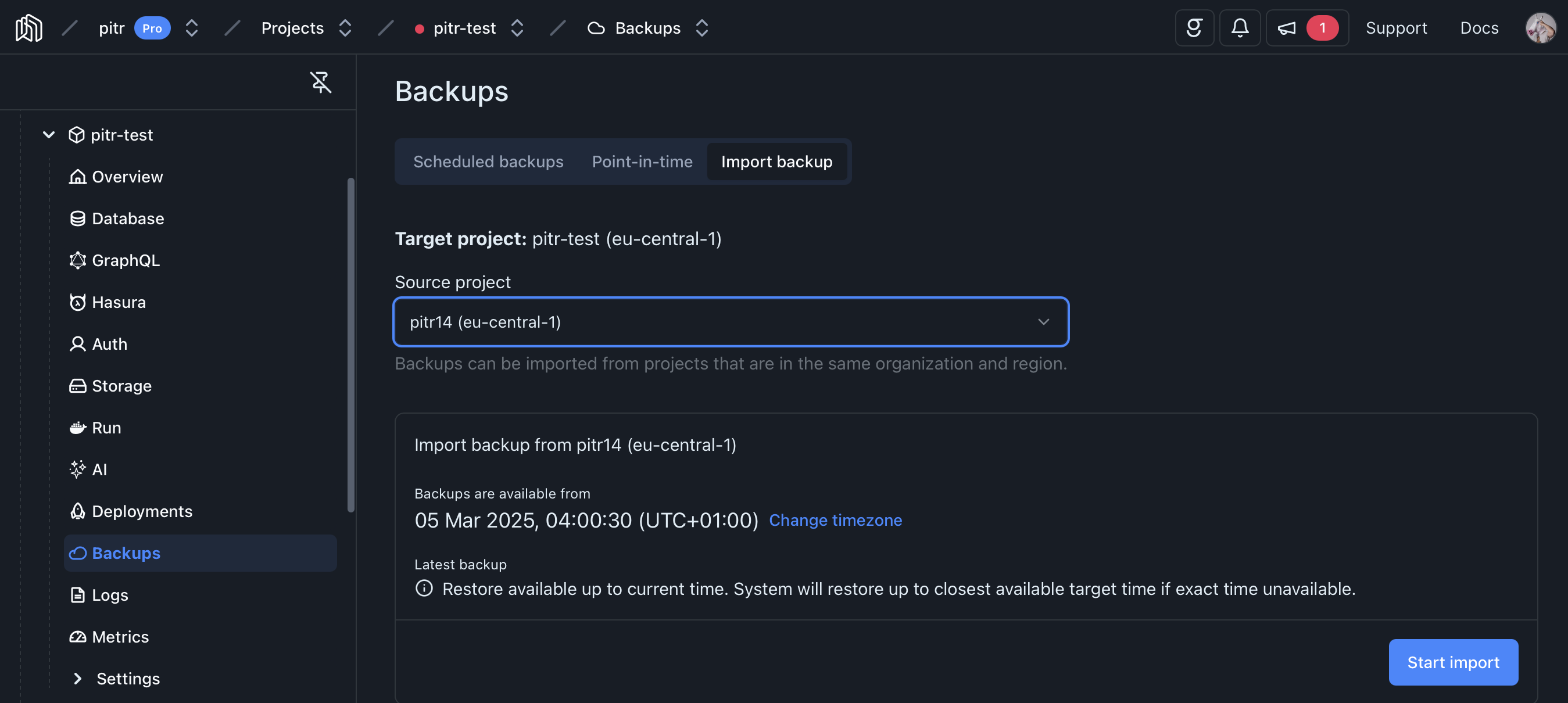 Point-in-Time Recovery import