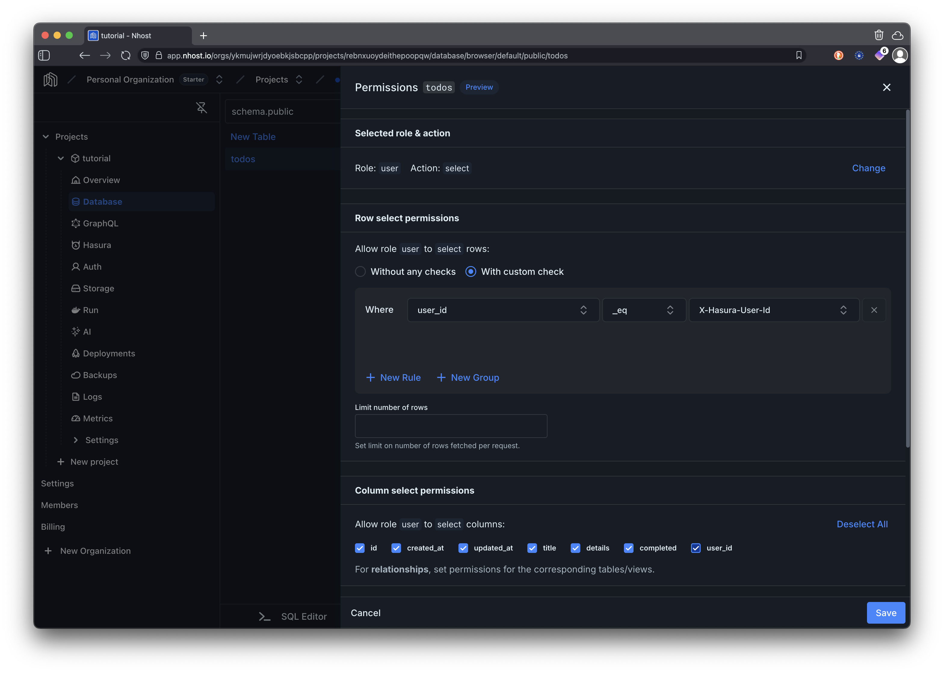 Select Permissions Configuration