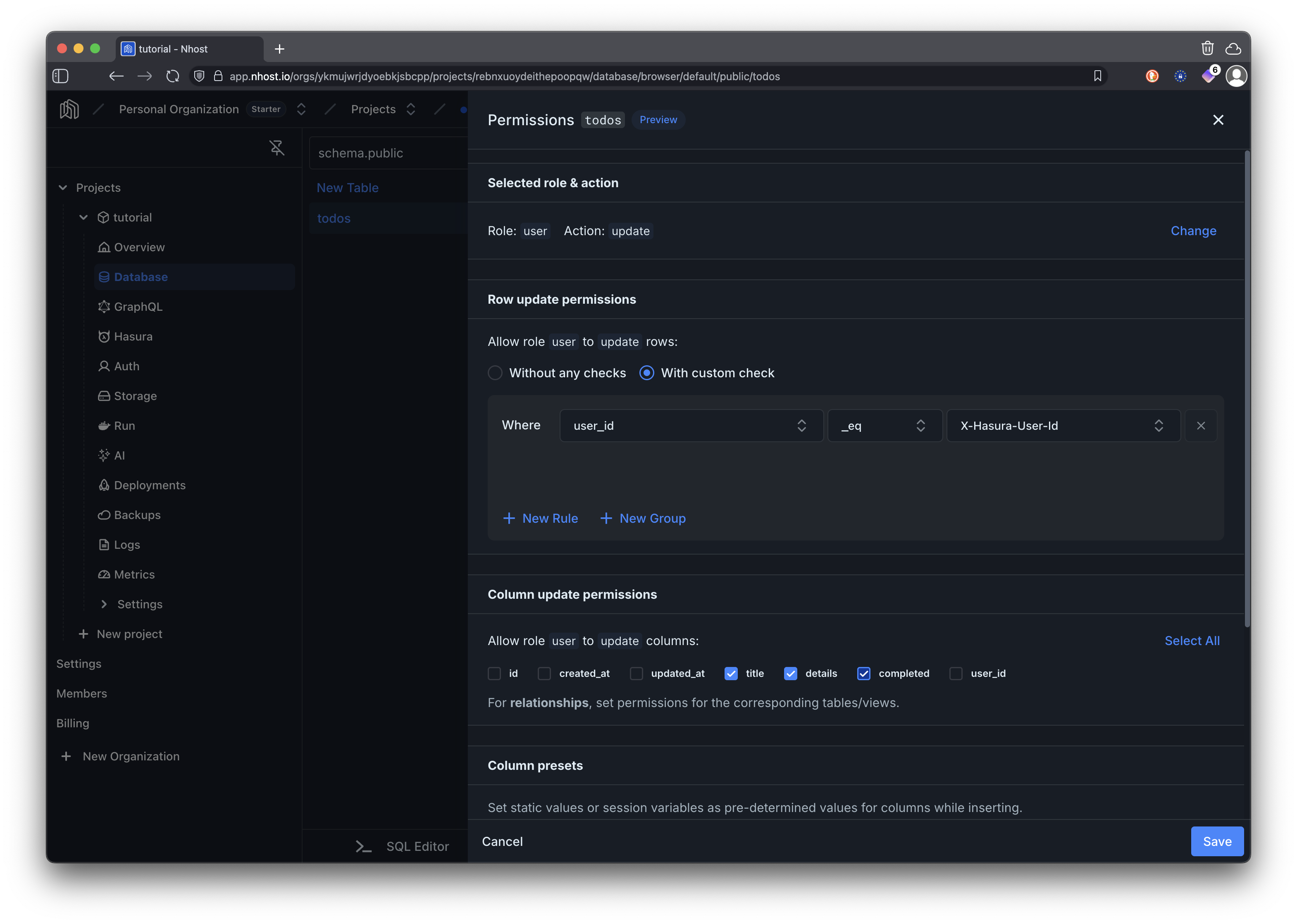 Update Permissions Configuration